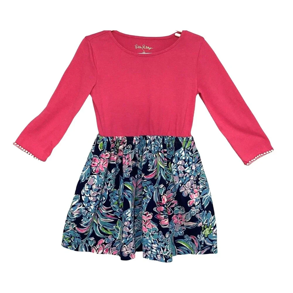 Lilly Pulitzer Girls Giavanna Dress‎ Colorful Floral Long Sleeve Pockets Sz S